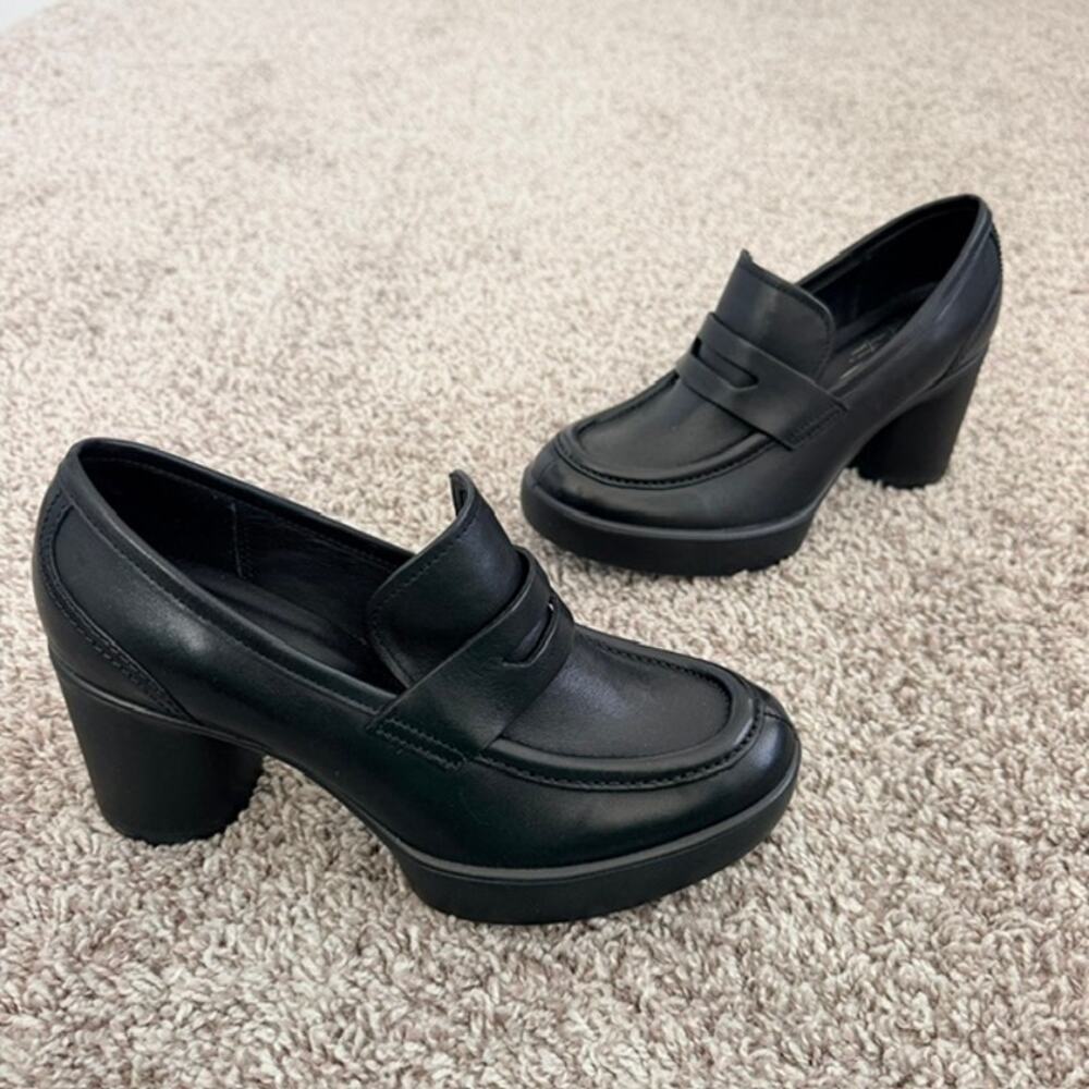 Ecco Women's 36 Shape Sculpted Motion Blk Leather Platform Loafers 5.5 B NWOT